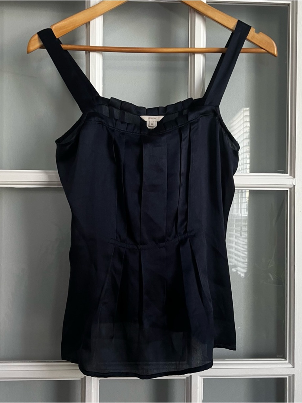 J. Crew Navy Silk Square-Neck Pleated Camisole - Picture 4 of 6